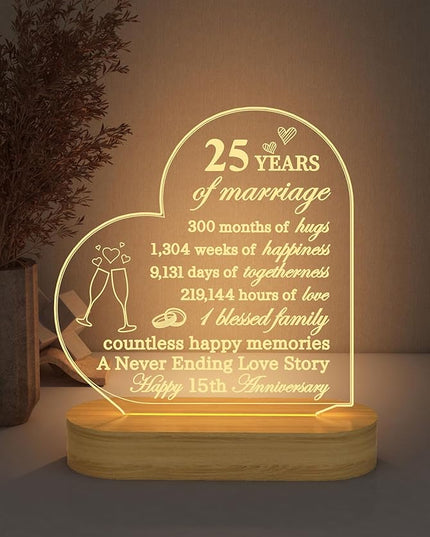 FULLOSUN Happy Anniversary Wedding Gift, Anniversary Parent Gifts, Wedding Gift for Couple, Warm Night Light for Wife Husband Romantic Valentine's Day (25th) - LeafyLoom