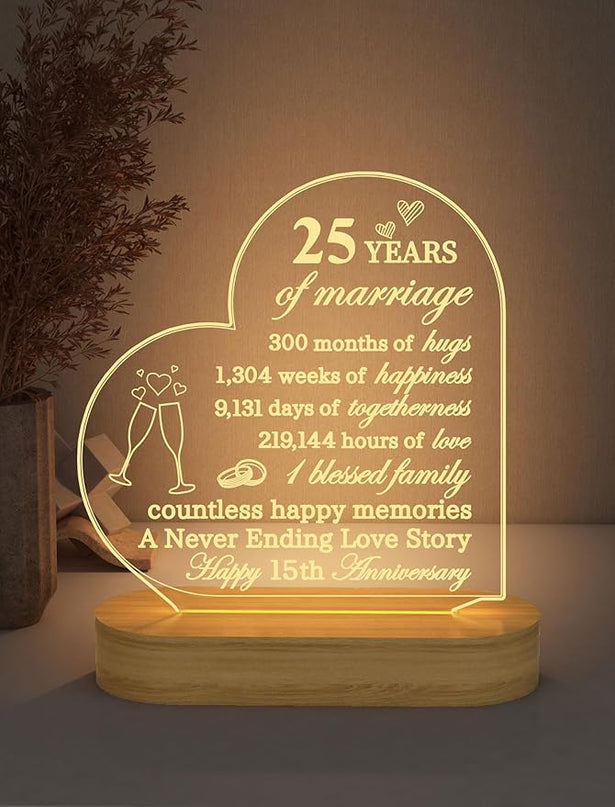 FULLOSUN Happy Anniversary Wedding Gift, Anniversary Parent Gifts, Wedding Gift for Couple, Warm Night Light for Wife Husband Romantic Valentine's Day (25th) - LeafyLoom