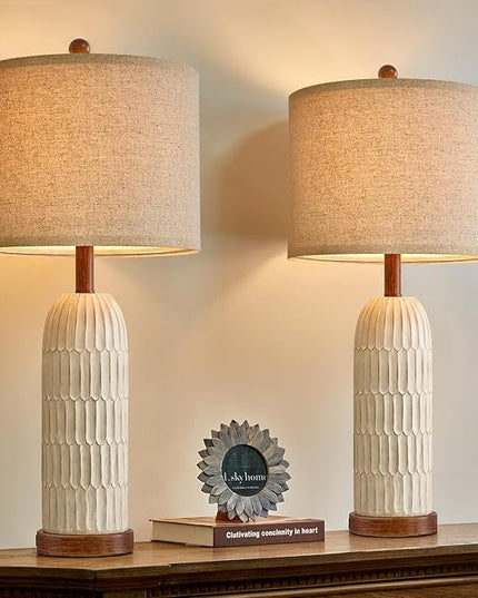 OYEARS 26.5" Table Lamp Set of 2 for Bedroom Living Room with USB A+C Charging Ports Modern Farmhouse Bedside End Lamps Rustic Nightstand Lamps,Brown - LeafyLoom