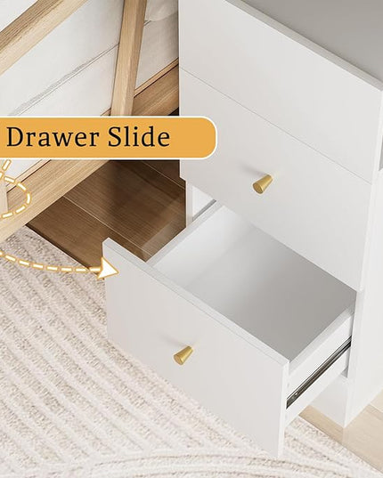 White Nightstand with Two Drawers,Chest of Drawers for Bedroom with Side Opening Storage Rack,3 Tiers Modern Night Table for Bedroom Storage Furniture (Round Corner) - LeafyLoom
