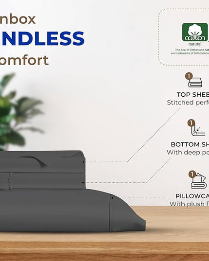 THREAD SPREAD 100% Egyptian Cotton Sheets Twin - 600 Thread Count Sheets Twin, 3 PC Deep Pocket Twin Sheets, Soft, Cooling Sateen Weave Extra Long Twin Sheets for Dorm, 16 in Deep Pocket - Dark Grey - LeafyLoom