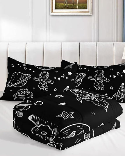 Datura home Kids Space Astronaut Comforter Set for Boys Kids Children,Galaxy Space Ship Astronaut Rocket Printed Bedding Set with 1 Comforter and 2 Pillowcases(Space Galaxy Full), Full 80x90inches - LeafyLoom