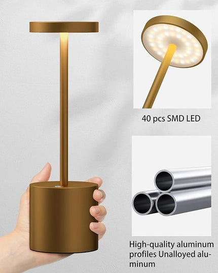 2Pack Cordless Table Lamp, Rechargeable LED Battery 5000mAh Metal USB Portable Powered Desk Lamp, 3 Levels Brightness Light for Restaurants Outdoor (2pack 10.25in Titanium) - LeafyLoom