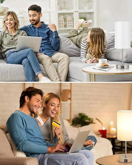 AKASUKI Table Lamp for Bedroom, 3 Way Dimmable Touch Lamp with Dual Charging Station, Small Bedside Lamps for Night Stands, Living Room, Office(LED Bulb Included) - LeafyLoom