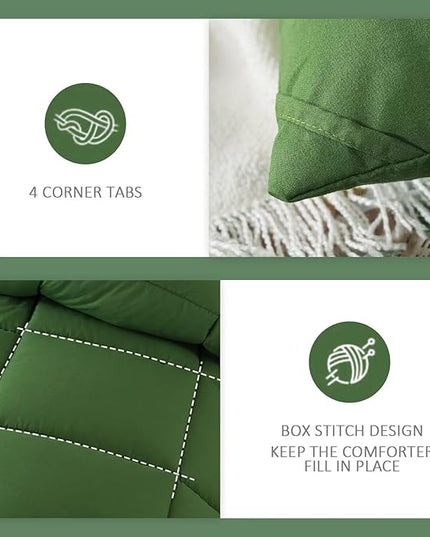 WhatsBedding Queen Comforter Set,Olive Green Lightweight 3 Pieces Bedding Set for All Season Soft Down Alternative Bed Set with 2 Pillowcases, Queen Size, 88"x90" - LeafyLoom