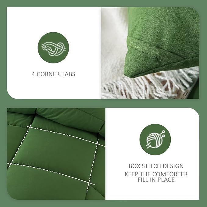 WhatsBedding King Comforter Set,Olive Green Lightweight 3 Pieces Bedding Set for All Season Soft Down Alternative Bed Set with 2 Pillowcases, King Size, 102"x90" - LeafyLoom