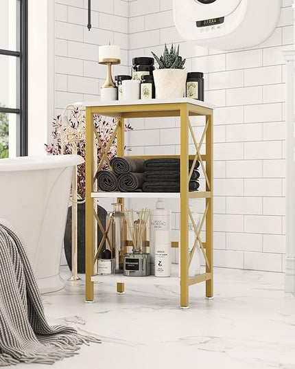 YMYNY 3 Tiers Bookcase, Industrial Metal Bookshelf with Side Fence, Storage Organizer for Living Room, Home Office, Bedroom, Display Racks, Sofa Side Table, 29.5 * 15.75 * 11.4", White UHST008W - LeafyLoom