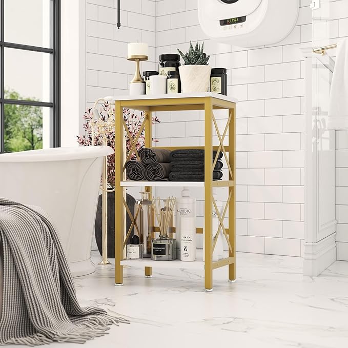 YMYNY 3 Tiers Bookcase, Industrial Metal Bookshelf with Side Fence, Storage Organizer for Living Room, Home Office, Bedroom, Display Racks, Sofa Side Table, 29.5 * 15.75 * 11.4", White UHST008W - LeafyLoom