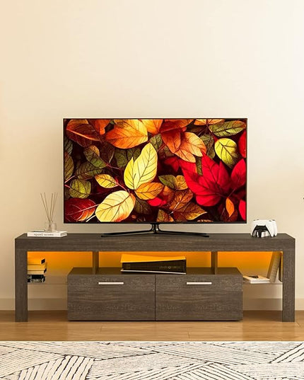 Mid Century Modern TV Stand for 40 50 55 60 65 70 Inch TV, Brown LED TV Stand with Storage Cabinet, Wood Media TV Console, TV Entertainment Center for Living Room Bedroom - LeafyLoom