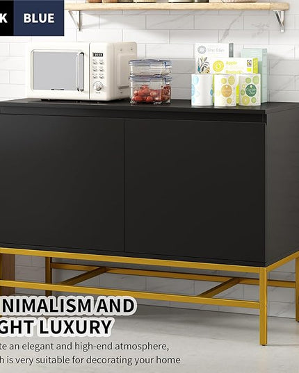 39.4" Minimalist & Luxury Two Door Sideboard with Gold Metal Legs,Freestandin Storage Buffet Cabinet,w/Adjustable Shelves,for Living, Dining Room,Entrance Passage,Black - LeafyLoom