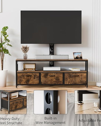 JUSTOGO TV Stand with Mount and Power Outlet, TV Stand with Drawers Storage for Living Room Bedroom, LED Entertainment Center for 45/55/60/65 inch TVs, Height Adjustable Media Console, Rustic - LeafyLoom