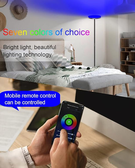 Ovesnty Floor Lamp, Double Sided Lighting LED Modern Floor Lamps, Color Changing & Dimmable Tall Standing Light with Remote Smart App Bright Corner Floor Lamp for Living Room Bedroom Office - LeafyLoom