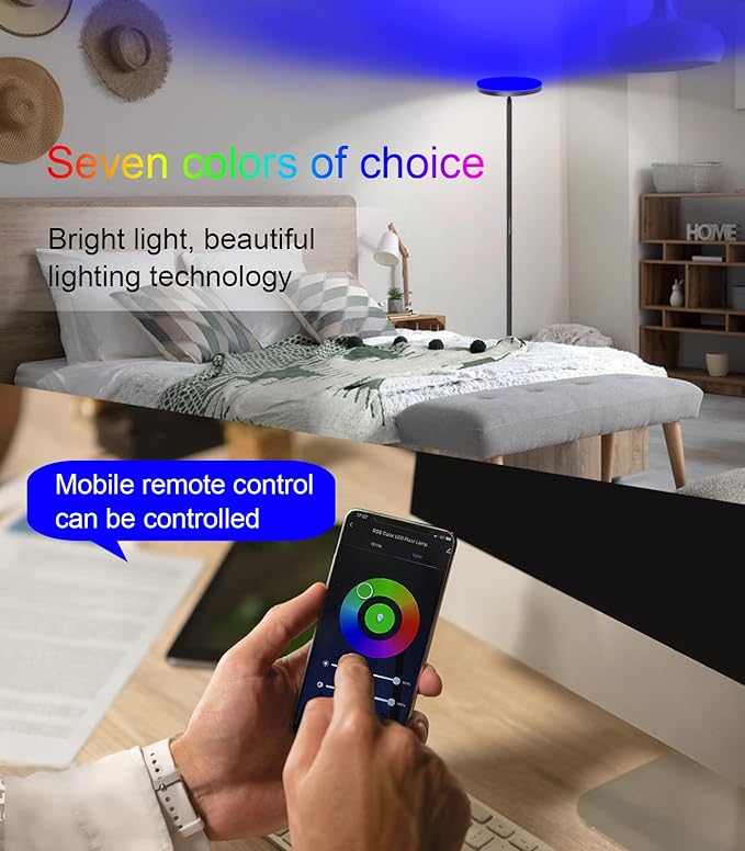 Ovesnty Floor Lamp, Double Sided Lighting LED Modern Floor Lamps, Color Changing & Dimmable Tall Standing Light with Remote Smart App Bright Corner Floor Lamp for Living Room Bedroom Office - LeafyLoom