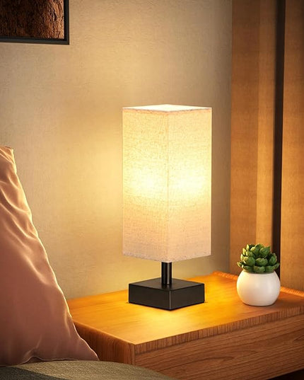 aooshine Beige Small Table Lamp for Bedroom, Minimalist Night Stand Light Lamp for Nightstand, Desk Reading Lamp for Kids Room - LeafyLoom