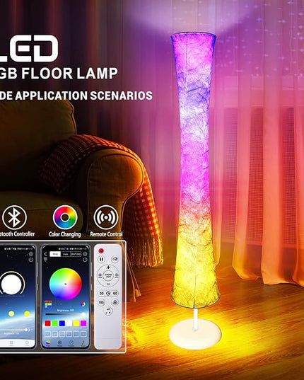 Floor Lamp, RGB Color Changing, Smart Control Music Sync with Fabric Shade, Standing Lamp for Living Room Bedroom Game Room, 62 inch - LeafyLoom