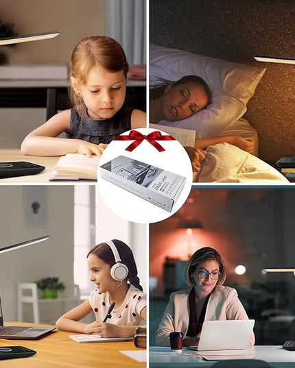 Desk Lamp with Wireless Charger, USB Charging Port, Dimmable Office Desk Light with Clock, Alarm, Date, Temperature, Foldable Lamp for Table Bedroom Bedside Office (Black Pro) - LeafyLoom