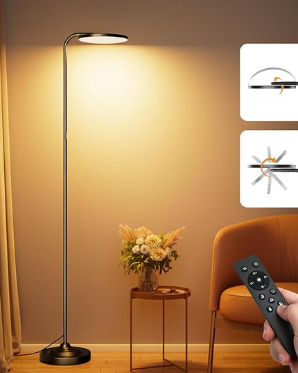 36W LED Floor Lamp, Super Bright Standing Lamp, Modern Stepless Dimmable Torchiere Tall Lamp with Remote Control, 350°Rotating Head Reading Floor Lamp for Living Room, Bedroom, Office - LeafyLoom
