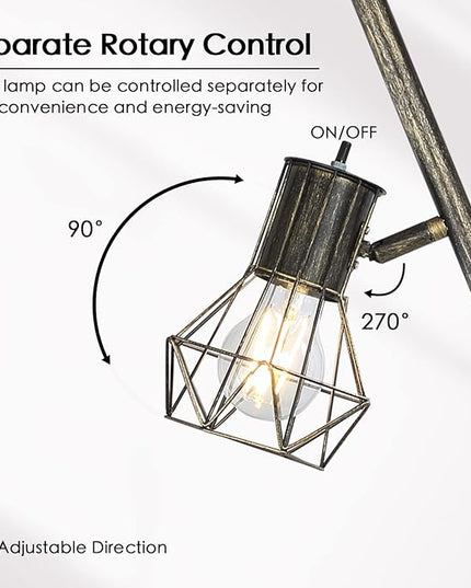 BoostArea Industrial Floor Lamp, Tree-Bronze Gold, 3 Diamond-Shaped Lamp Cages, 3pcs 6W LED Bulbs Included, Eco-Friendly, Reliable Quality, Easy Assembly, Match with Multiple Home Styles - LeafyLoom