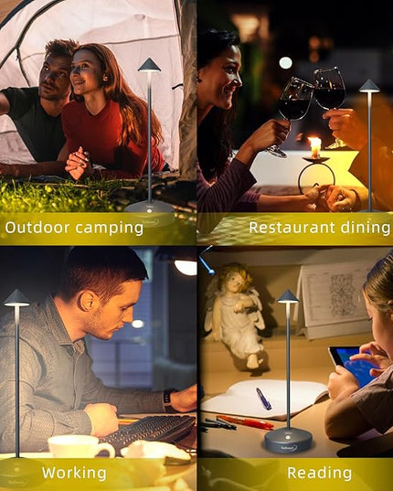 Cordless Table Lamp, Portable LED Desk Lamp 5200mAh Battery Operated, Waterproof Outdoor Lamp with Contact Charging Base, 13.8'' touch lamp for Home/Office/Bars/Coffee Shop Night Light (Grey - LeafyLoom