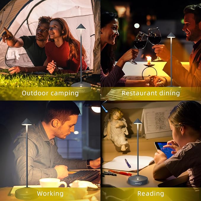 Cordless Table Lamp, Portable LED Desk Lamp 5200mAh Battery Operated, Waterproof Outdoor Lamp with Contact Charging Base, 13.8'' touch lamp for Home/Office/Bars/Coffee Shop Night Light (Grey - LeafyLoom