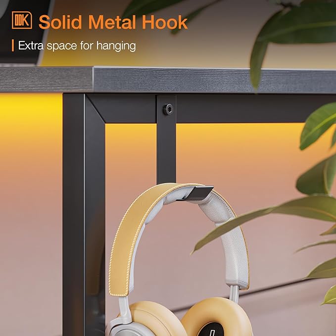 ODK Laptop Desk Study Desk, 32 Inch Small Desk, Writing Desk with Storage, Work Table with Headphone Hook for Small Space Home Office, Espresso Gray - LeafyLoom