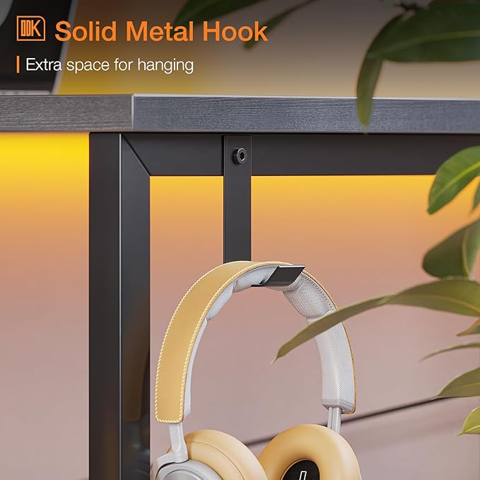 ODK Computer Desk Large Office Desk, 48 Inch Gaming Desk with Storage, Modern PC Desk Work Table with Headphone Hook for Home Office, Gray - LeafyLoom