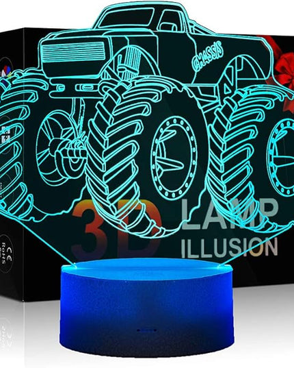 3D Lamp for Child Monster Truck Series Nightlamp Bedside Lamps 7 Colors Illusion for Child Night Light Lamps for Child Room Lamp As Gift Ideas for Boys or Kids - LeafyLoom