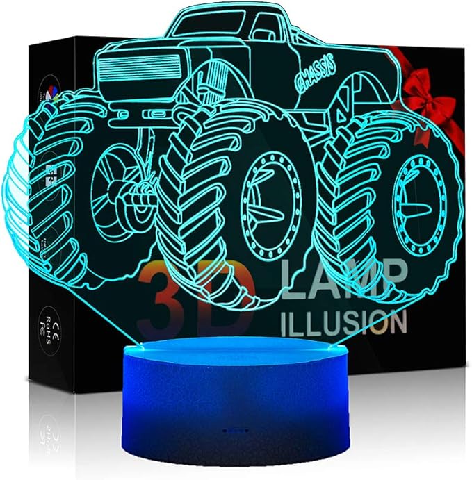 3D Lamp for Child Monster Truck Series Nightlamp Bedside Lamps 7 Colors Illusion for Child Night Light Lamps for Child Room Lamp As Gift Ideas for Boys or Kids - LeafyLoom
