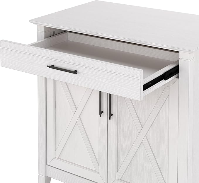 Bush Furniture Key West Secretary Desk | Accent Cabinet with Work Surface in Pure White Oak | 30W x 20D Hidden Writing Table and Storage for Small Spaces - LeafyLoom
