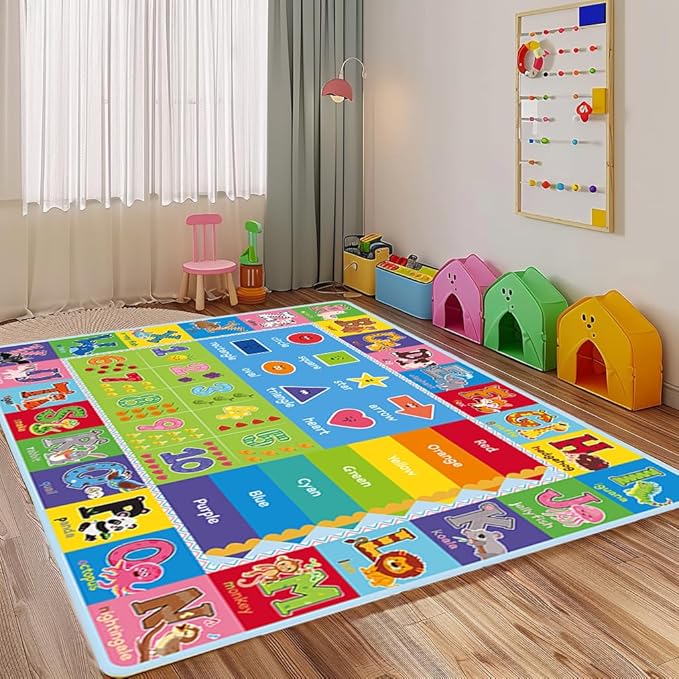 ABC Carpet,Kids Carpet for Playroom, Classroom Floor Play Mat for Kids,Preschool Rugs wtih ABC, Numbers, Animals, Extra Large Thick (59X39.4 Inch) - LeafyLoom