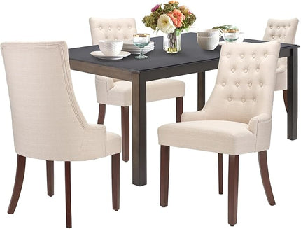 COLAMY 5-Piece Dining Table Set for 4, 60" Kitchen Wood Table with 4 Wingback Dining Room Chairs, Brown/Beige - LeafyLoom