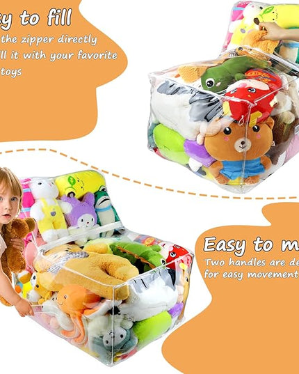 Clear Stuffed Animal Bean Bag Chair Cover for Kids, Waterproof Large Stuffable Beanbag Chair Cover, Creative PVC Plush Toys Storage, for Organizing Toddler & Children Rooms Soft Stuff Animal - LeafyLoom