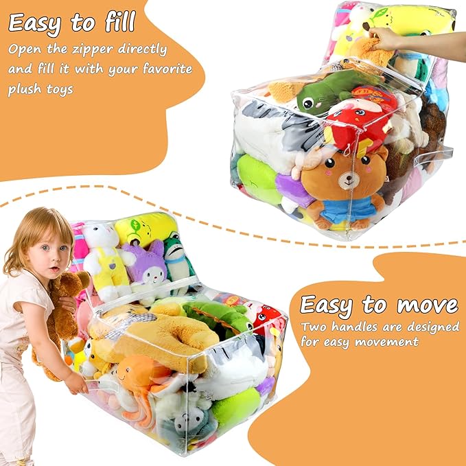 Clear Stuffed Animal Bean Bag Chair Cover for Kids, Waterproof Large Stuffable Beanbag Chair Cover, Creative PVC Plush Toys Storage, for Organizing Toddler & Children Rooms Soft Stuff Animal - LeafyLoom