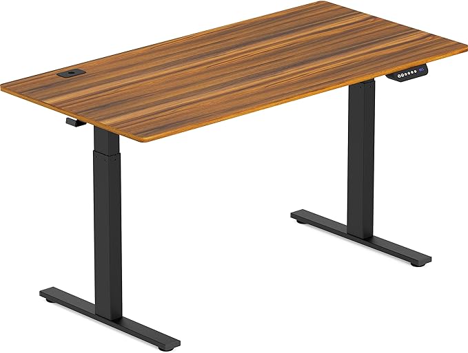 SHW 55-Inch Large Electric Height Adjustable Standing Desk, 55 x 28 Inches, Walnut - LeafyLoom