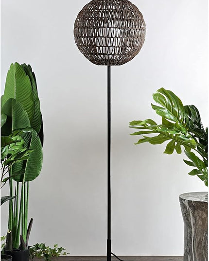 JONATHAN Y JYL6507A Bea 61" Outdoor Woven Globe LED Floor Lamp, Bohemian, Transitional, Scandinavian, Modern, Contemporary, Modern, Office, Bedroom, Living Room, Family Room, Dining Room, Coffee/Black - LeafyLoom