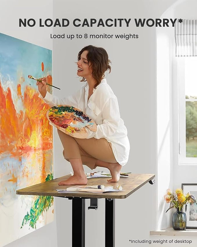 ErGear Height Adjustable Electric Standing Desk, 44 x 24 Inches Small Sit Stand up Desk, Memory Computer Home Office Desk (Vintage Brown) - LeafyLoom