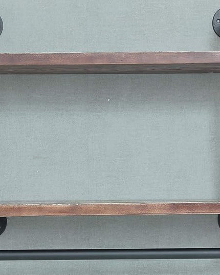 Industrial Retro Wall Mounted Iron Water Pipe Shelf/Bookcase/Shelving – Floating Shelves - Hung Bracket - DIY Storage Bookshelf – Wood Shelf - Towel Bar Hanging Storage Racks - LeafyLoom