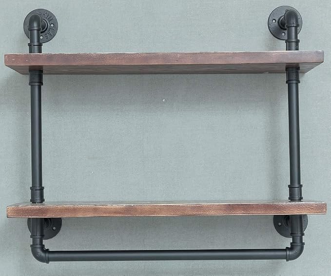 Industrial Retro Wall Mounted Iron Water Pipe Shelf/Bookcase/Shelving – Floating Shelves - Hung Bracket - DIY Storage Bookshelf – Wood Shelf - Towel Bar Hanging Storage Racks - LeafyLoom