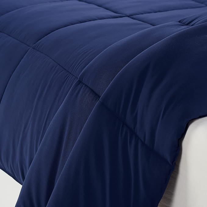 SERTA Simply Clean Ultra Soft Hypoallergenic Solid 2 Piece Comforter Set, Twin XL, Navy - LeafyLoom