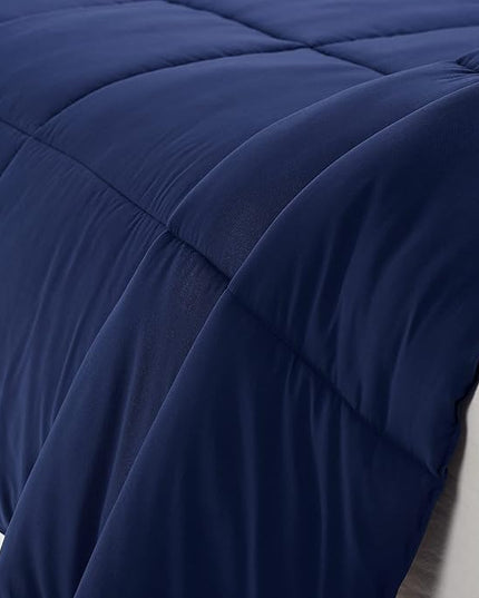 SERTA Simply Clean Ultra Soft Hypoallergenic Solid 3 Piece Comforter Set, King, Navy - LeafyLoom