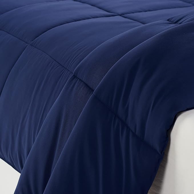 SERTA Simply Clean Ultra Soft Hypoallergenic Solid 3 Piece Comforter Set, King, Navy - LeafyLoom