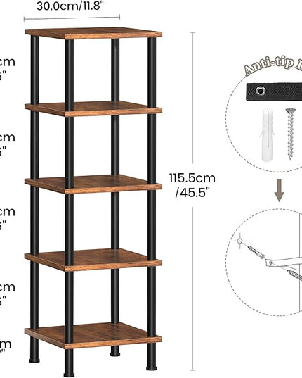 Corner Shelf, Corner Bookcase, Industrial 5-Tier Square Shelf Stand Display Rack,Wall Corner Bookshelf, Living Room, Home Office, Kitchen - LeafyLoom