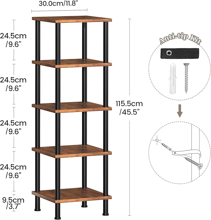 Corner Shelf, Corner Bookcase, Industrial 5-Tier Square Shelf Stand Display Rack,Wall Corner Bookshelf, Living Room, Home Office, Kitchen - LeafyLoom