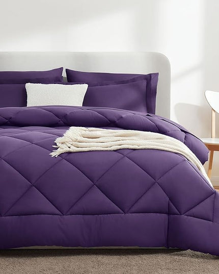 CozyLux Queen Comforter Set with Sheets 7 Pieces Bed in a Bag Purple All Season Bedding Sets with Comforter, Pillow Shams, Flat Sheet, Fitted Sheet and Pillowcases - LeafyLoom