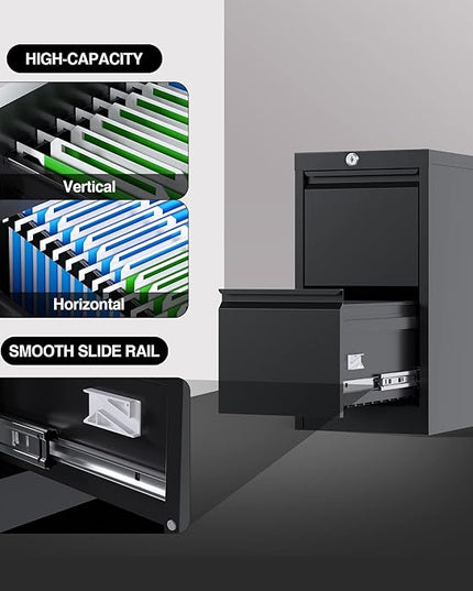 2 Drawers Vertical File Cabinet, Metal Lockable Filing Cabinet, Office File Storage Cabinet for A4 Letter/Legal Size, Assembly Required - LeafyLoom
