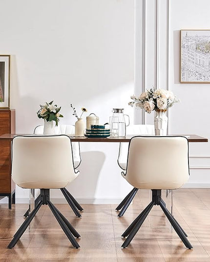 YOUNUOKE Upholstered Dining Chairs Set of 2 Comfortable Mid Century Modern Kitchen Chair with Sturdy Metal Legs Faux Leather Dinner Chairs for Kitchen Dining Room, White - LeafyLoom
