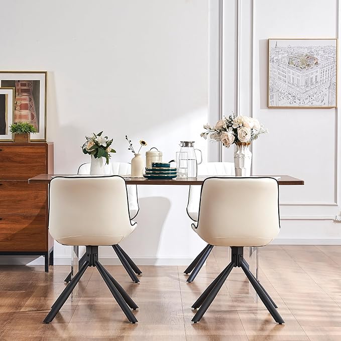 YOUNUOKE Upholstered Dining Chairs Set of 2 Comfortable Mid Century Modern Kitchen Chair with Sturdy Metal Legs Faux Leather Dinner Chairs for Kitchen Dining Room, White - LeafyLoom