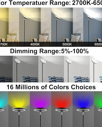 Keepsmile Double Side Lighting Led Floor Lamp with Remote Smart App 36W/2600LM Bright Tall Standing RGB Floor Lamp Angle Multicolor Dimmable Modern Floor Lamps for Livingroom Bedroom Office - LeafyLoom