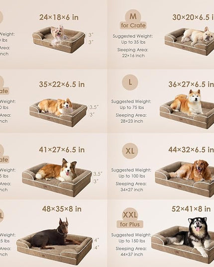 EHEYCIGA Orthopedic XL Dog Beds, Waterproof Memory Foam Dog Bed for Extra Large Dogs, Non-Slip Bottom and Egg-Crate Foam Big Dog Couch Bed with Washable Removable Cover, Camel EHEYCIGA