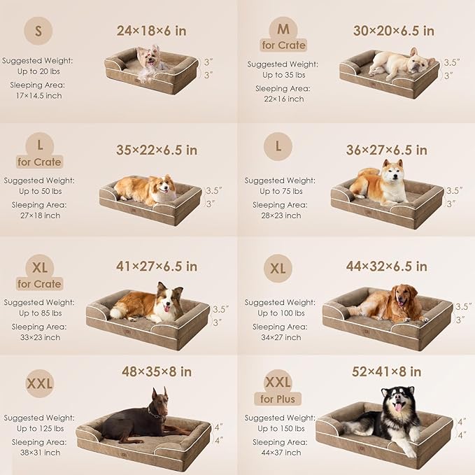 EHEYCIGA Orthopedic XL Dog Beds, Waterproof Memory Foam Dog Bed for Extra Large Dogs, Non-Slip Bottom and Egg-Crate Foam Big Dog Couch Bed with Washable Removable Cover, Camel EHEYCIGA